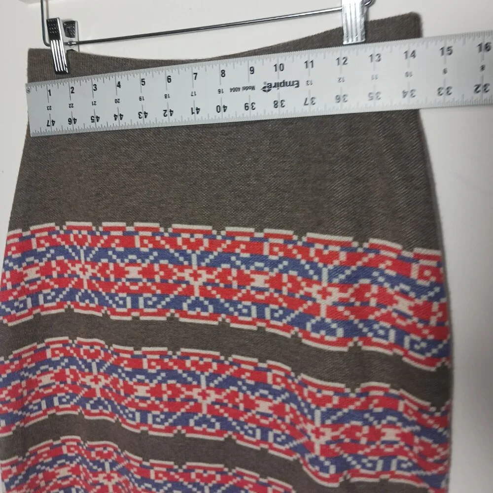 Aventura Eco Merino Wool Blend Sweater Skirt, Brown W/ Colorwork Pattern, Sz S